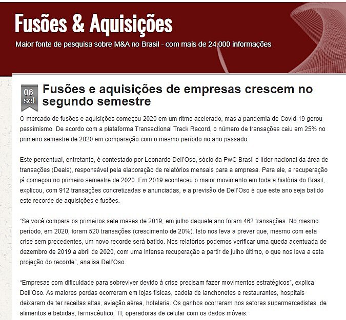 Fuses e aquisies de empresas crescem no segundo semestre